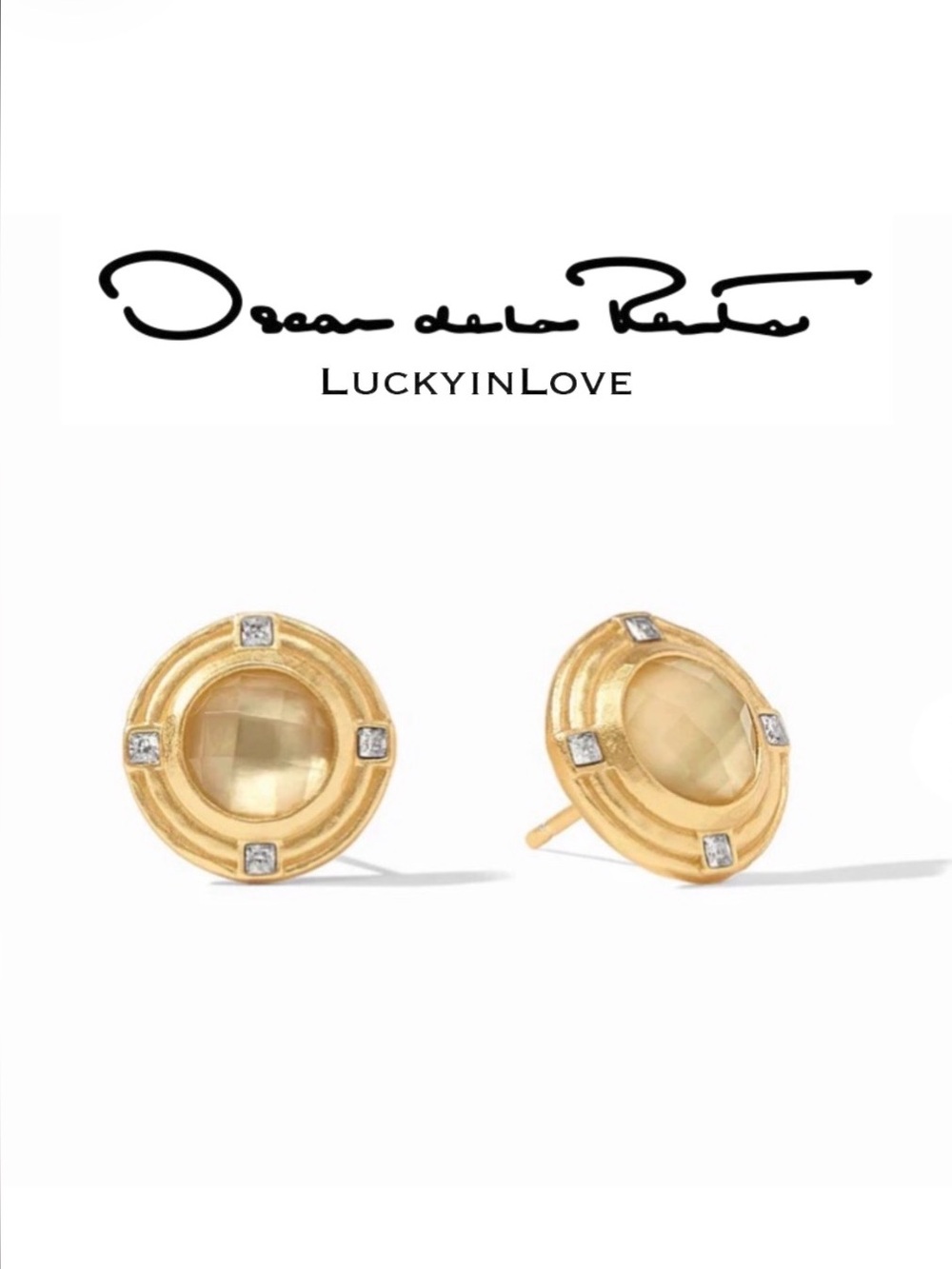 JULIE VOS® Astor Stone Stud Quatrefoil CZ Earrings Iridescent CHAMPAGNE